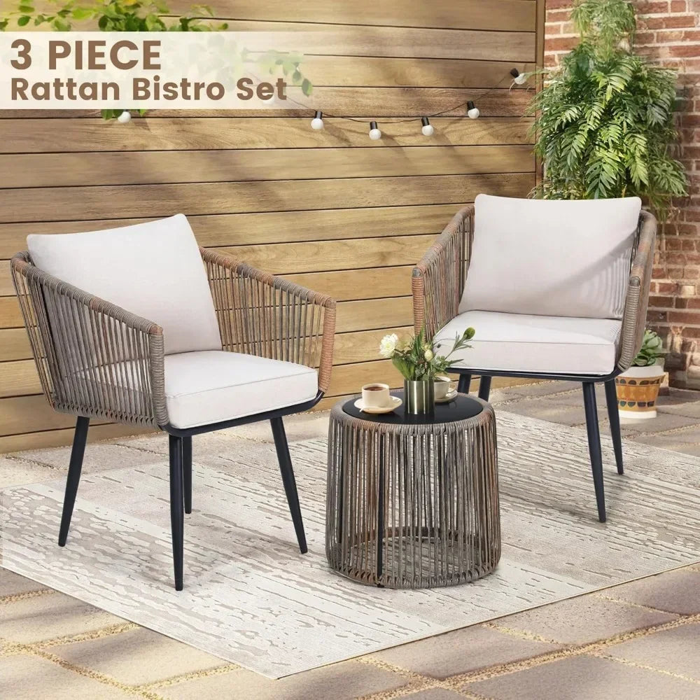 BRAGA 3 Piece Patio Rattan Bistro Conversation Set