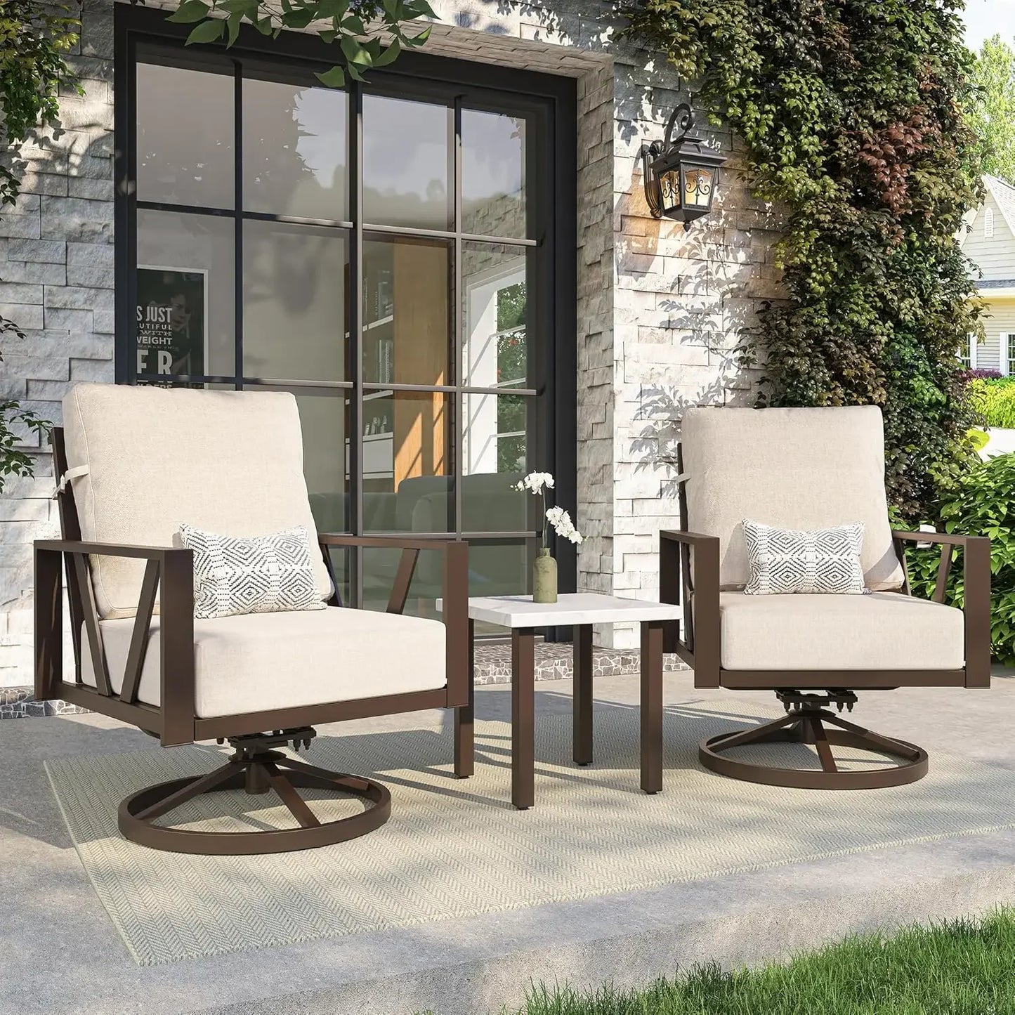 GRANADA Outdoor Patio Swivel Rocking Chairs Set, 3 Pieces