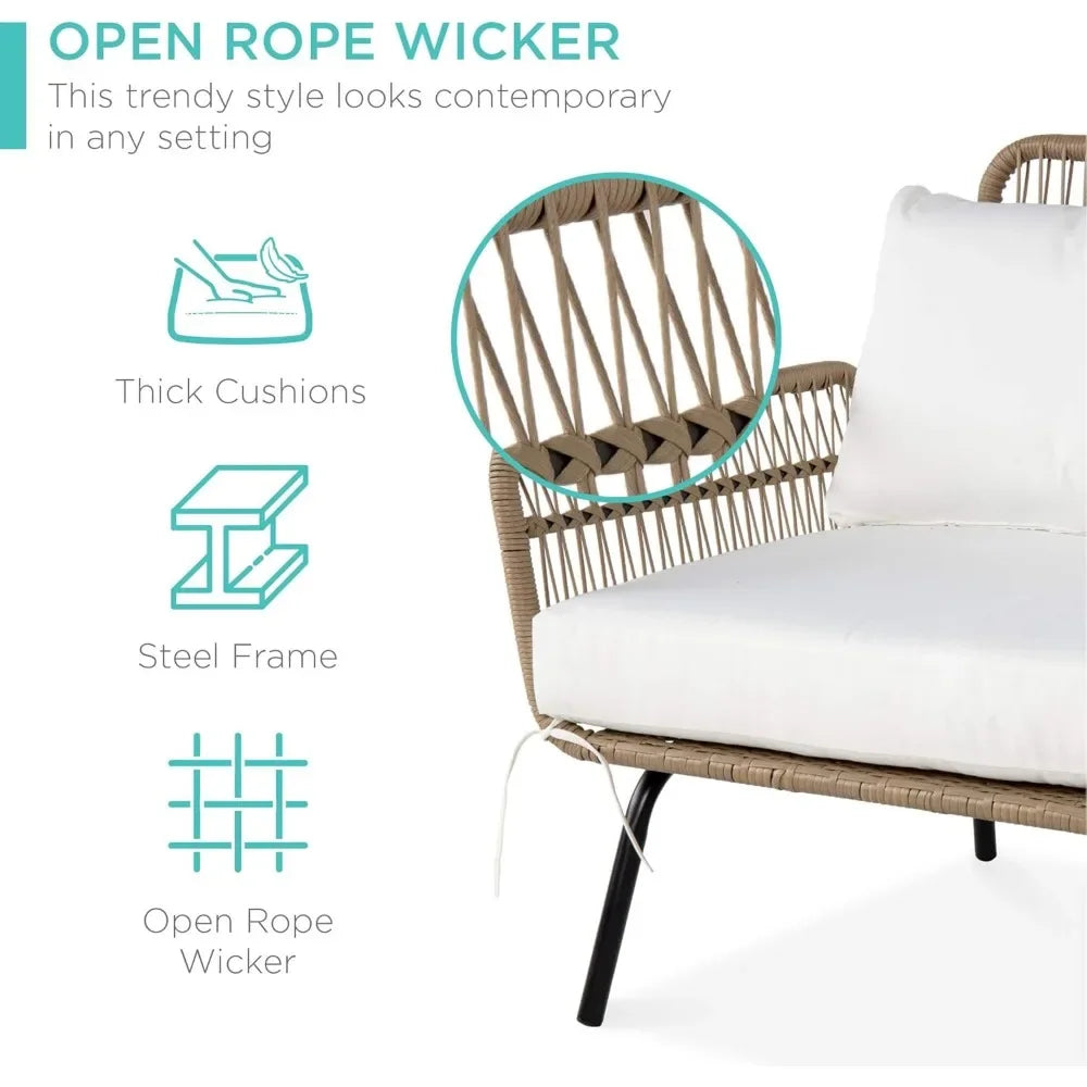 Outdoor Rope Woven Sectional Patio Furniture L-Shaped Conversation Sofa Set for Backyard, Porch w/Thick Cushions,Outdoor Sofa