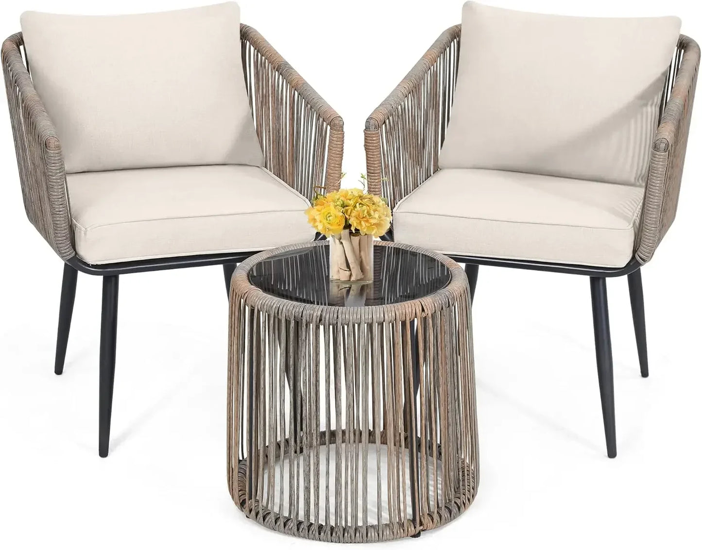 BRAGA 3 Piece Patio Rattan Bistro Conversation Set