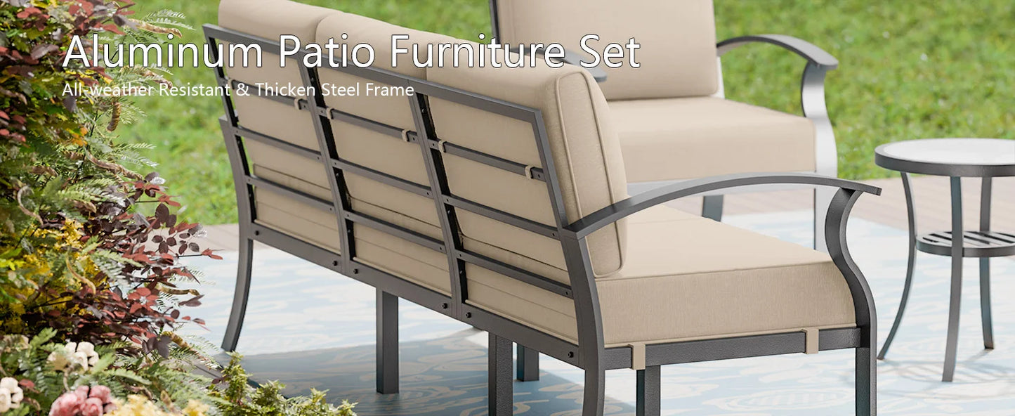 RAGA Swivel Aluminum Patio Furniture Set with Fire Pit Table