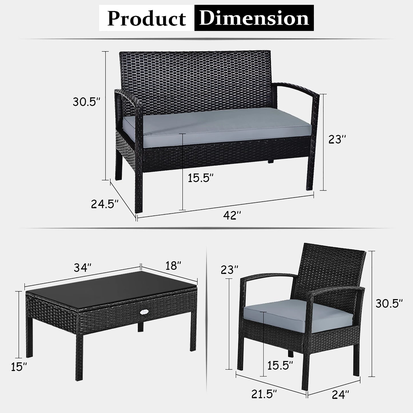 UNO 4pcs Outdoor Patio Rattan Wicker Set