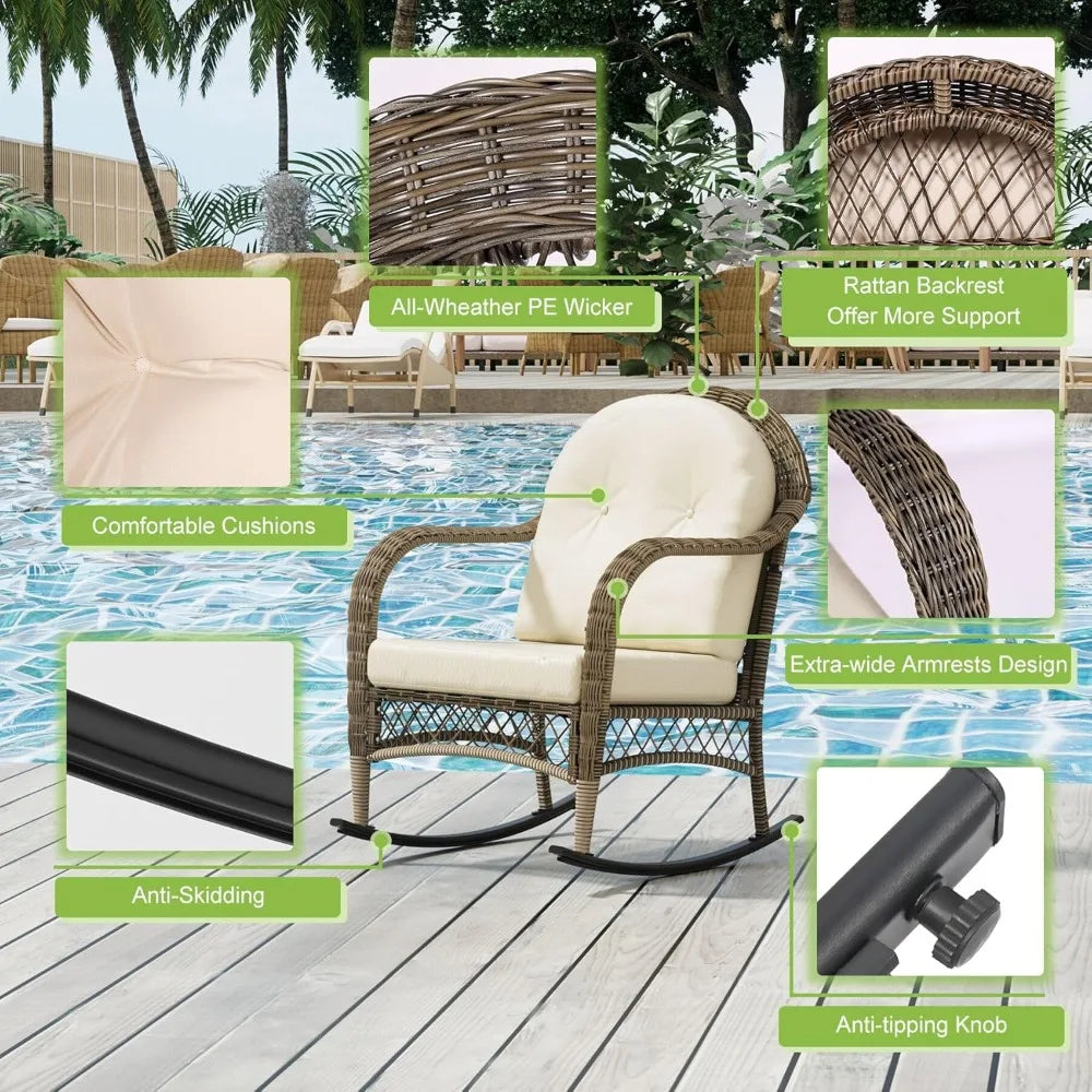 KARLA 3 Pieces Lounge Rocking Chair with Cushion and Coffee Table