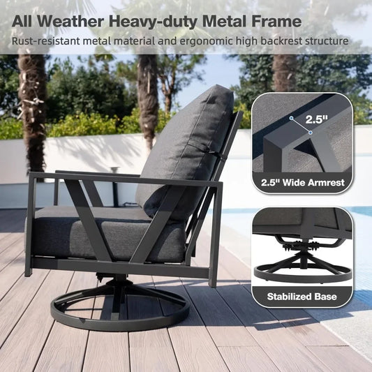 GRANADA Outdoor Patio Swivel Rocking Chairs Set, 3 Pieces