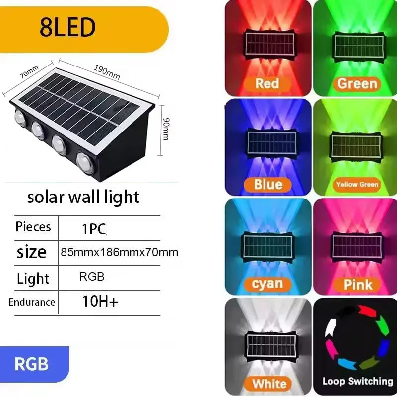 Solar Wall Lamp Outdoor Rgb Warm Light Waterproof Up And Down Luminous Lighting Balcony Yard Garden Decoration Exterior Wall