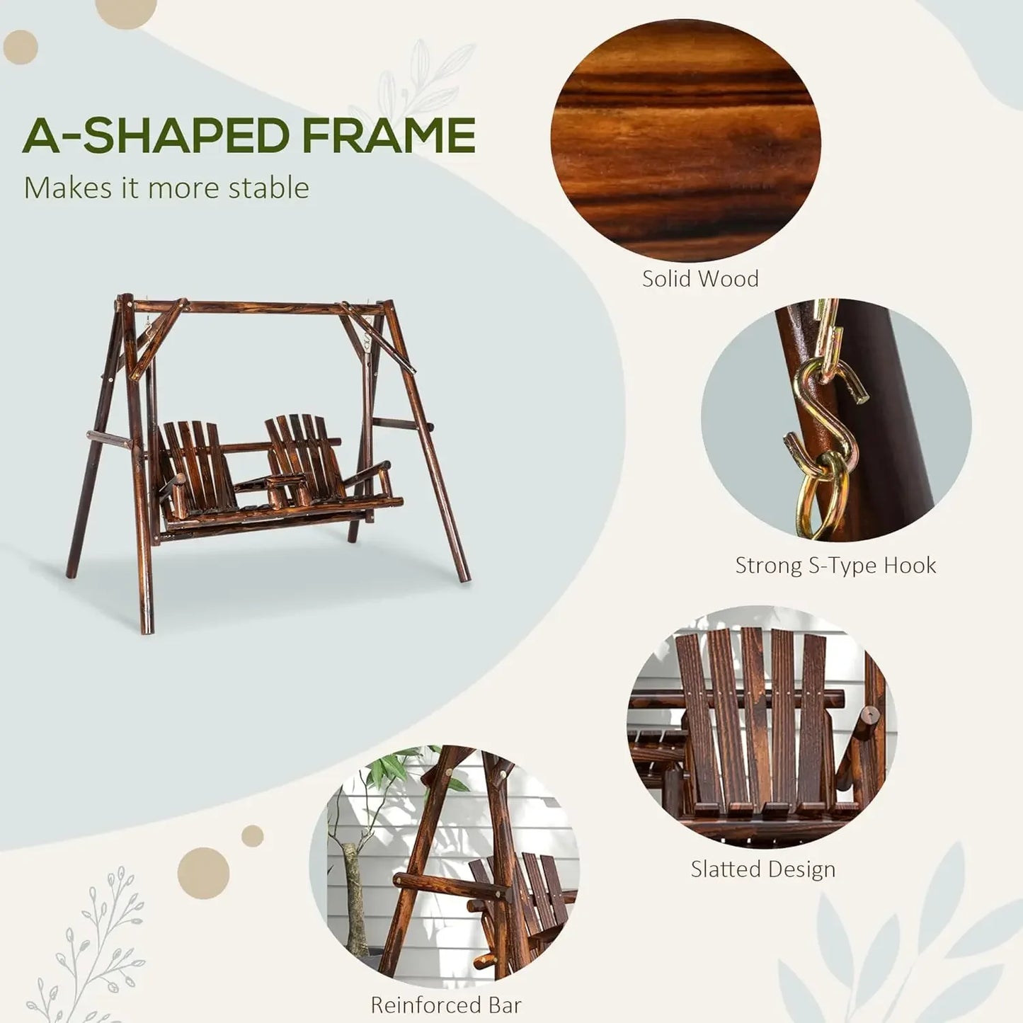 MARA Wooden Porch Swing with Stand
