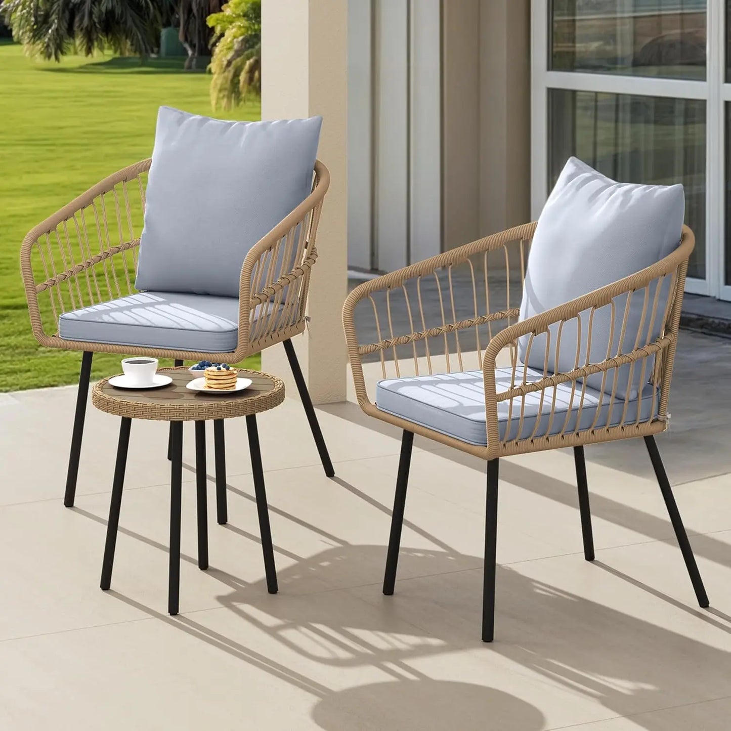 KOZA  4 Pieces Boho Wicker Bistro Set
