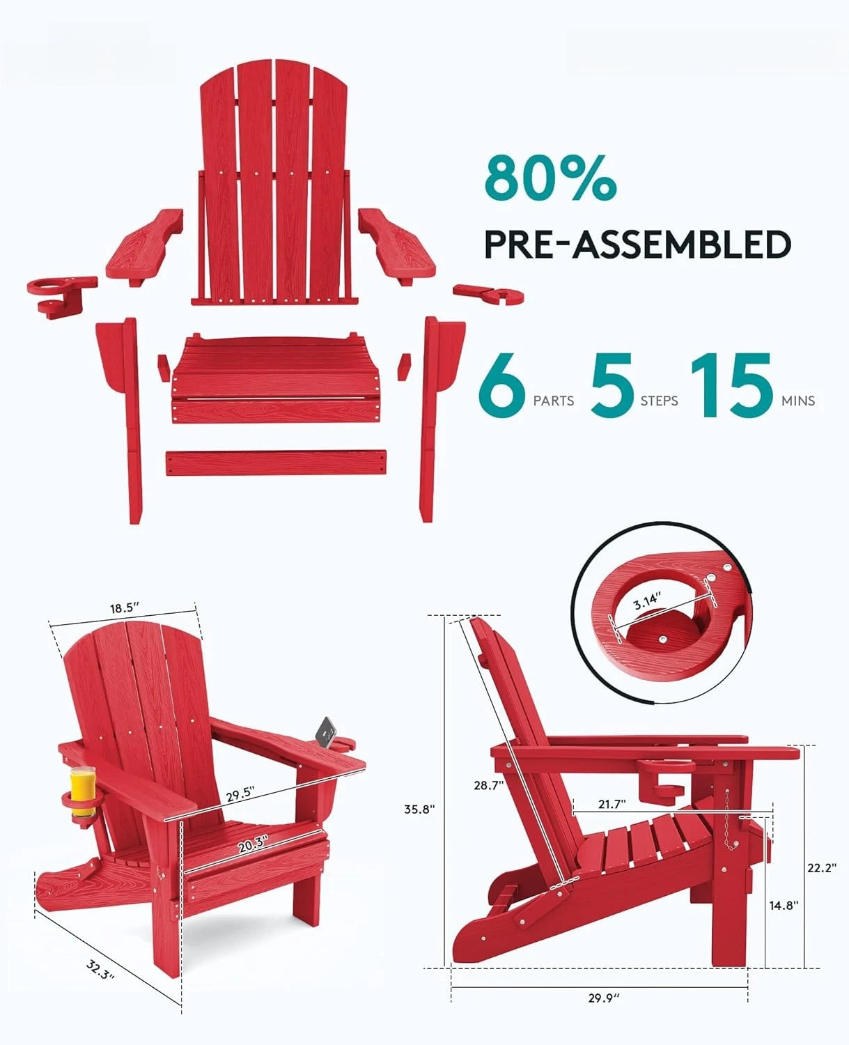 Adirondack Chair with Cup Holders - Composite - Set of 8