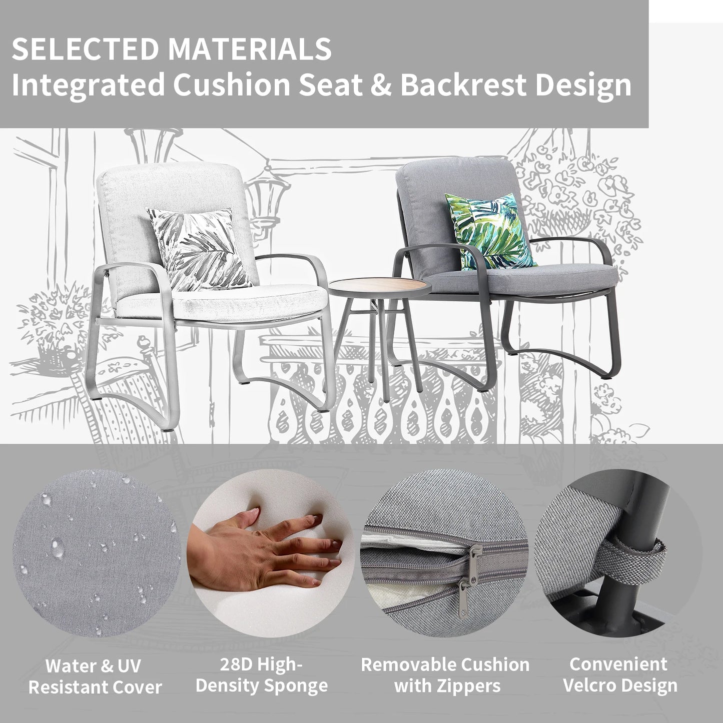NAGA BAHNA 3 Piece Rocking Bistro Set