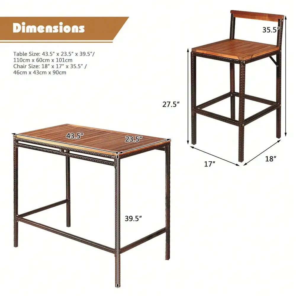 3PCS Patio Bar Set