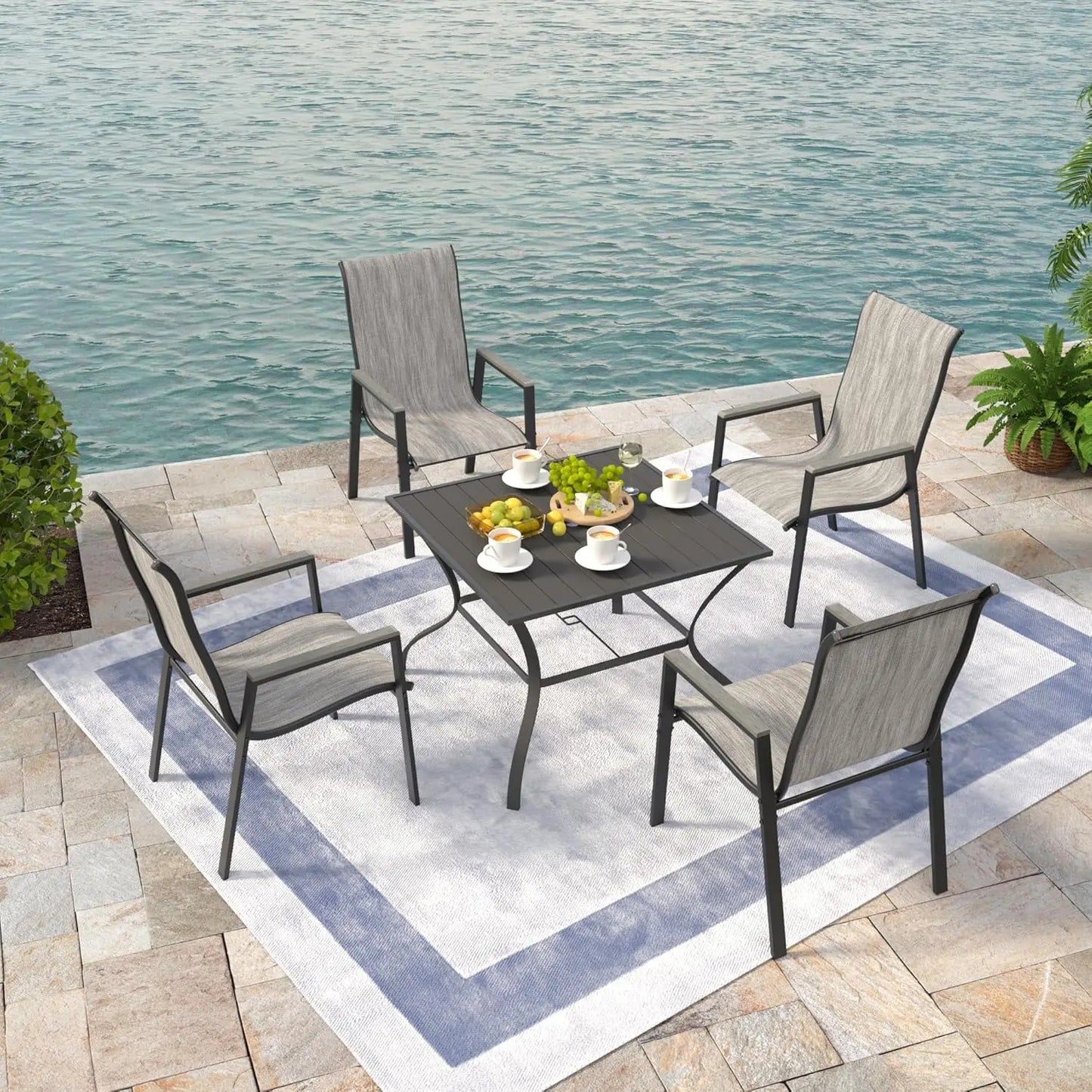 Patio Chairs Set of 4, Stackable Dining Chairs