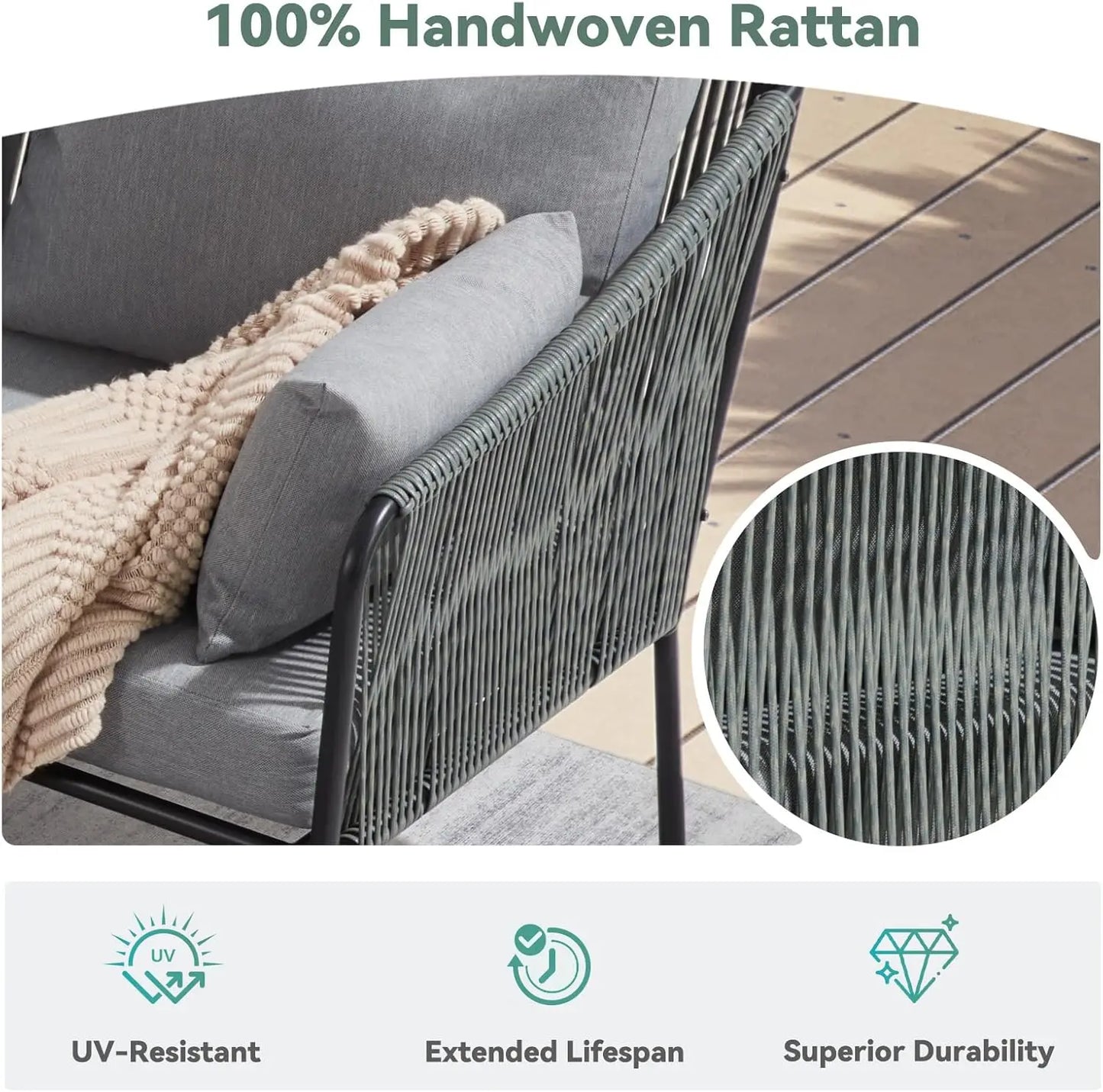 6-Piece Outdoor Patio Furniture Set With Glass Coffee Table