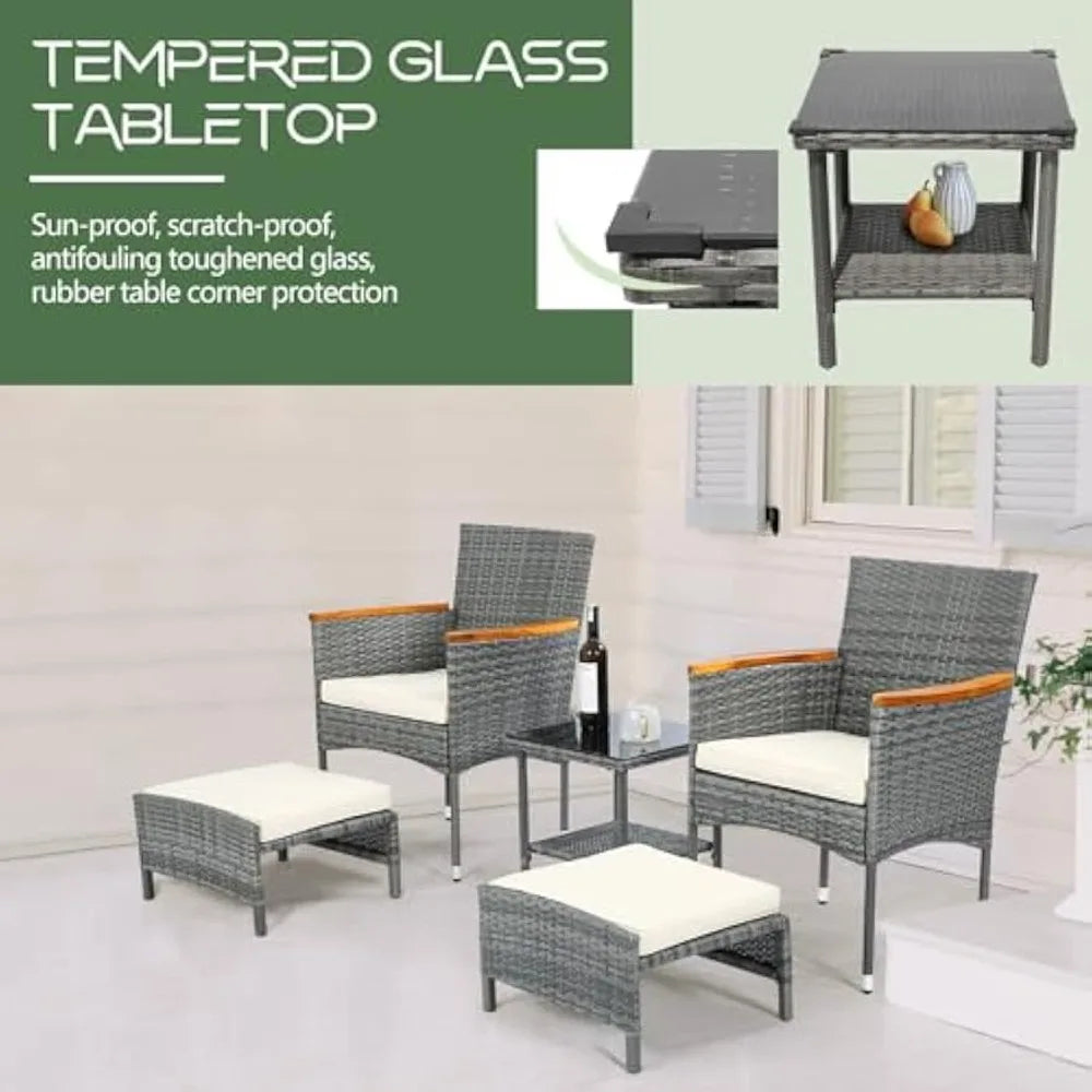 VISEO Outdoor Patio Furniture  5 Piece Set with Table & Ottoman