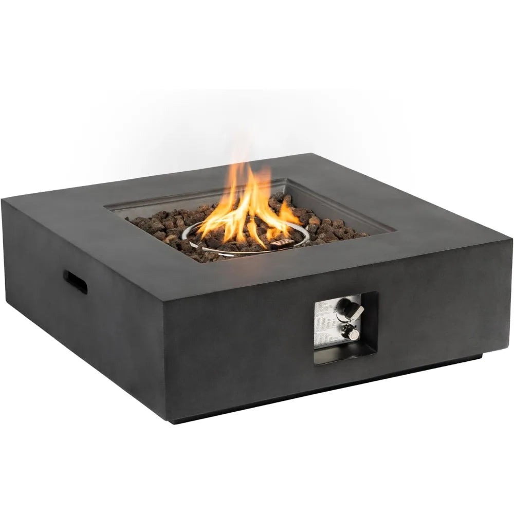JUNE 35-Inch Outdoor Propane Fire Pit Table, Square Dark Grey Fire Table with 50,000 BTU Heat Output, Smokeless Design, Free Lava Roc