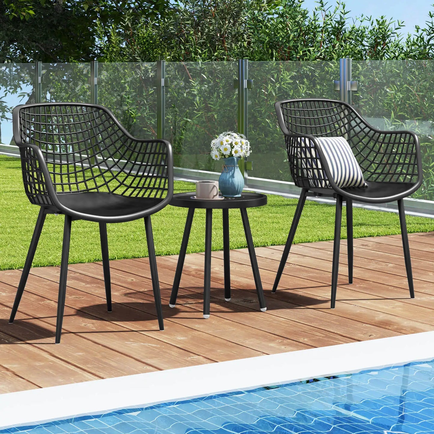 3 Piece Patio Bistro Set All Weather Heavy Duty Table and Chairs Set of 2 Black