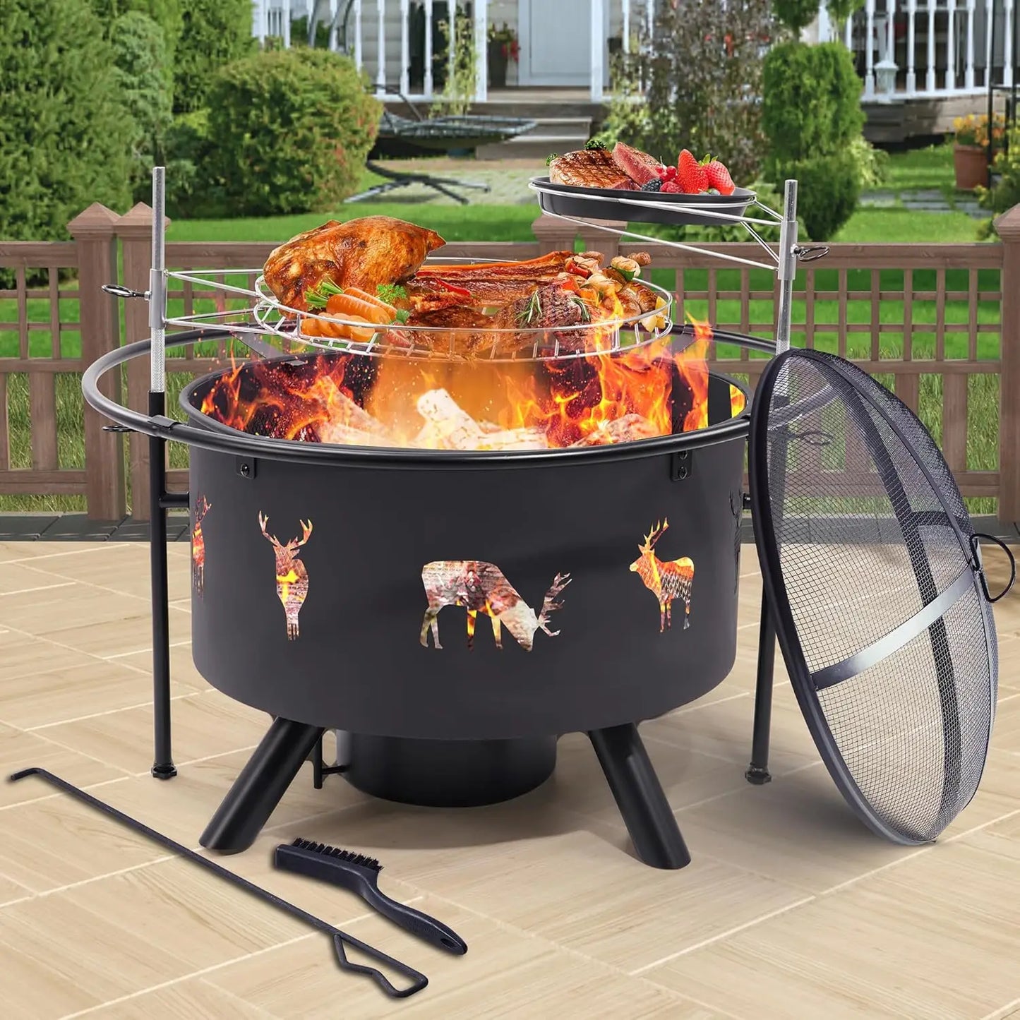 32 Inch Large Fire Pit with 2 Grills