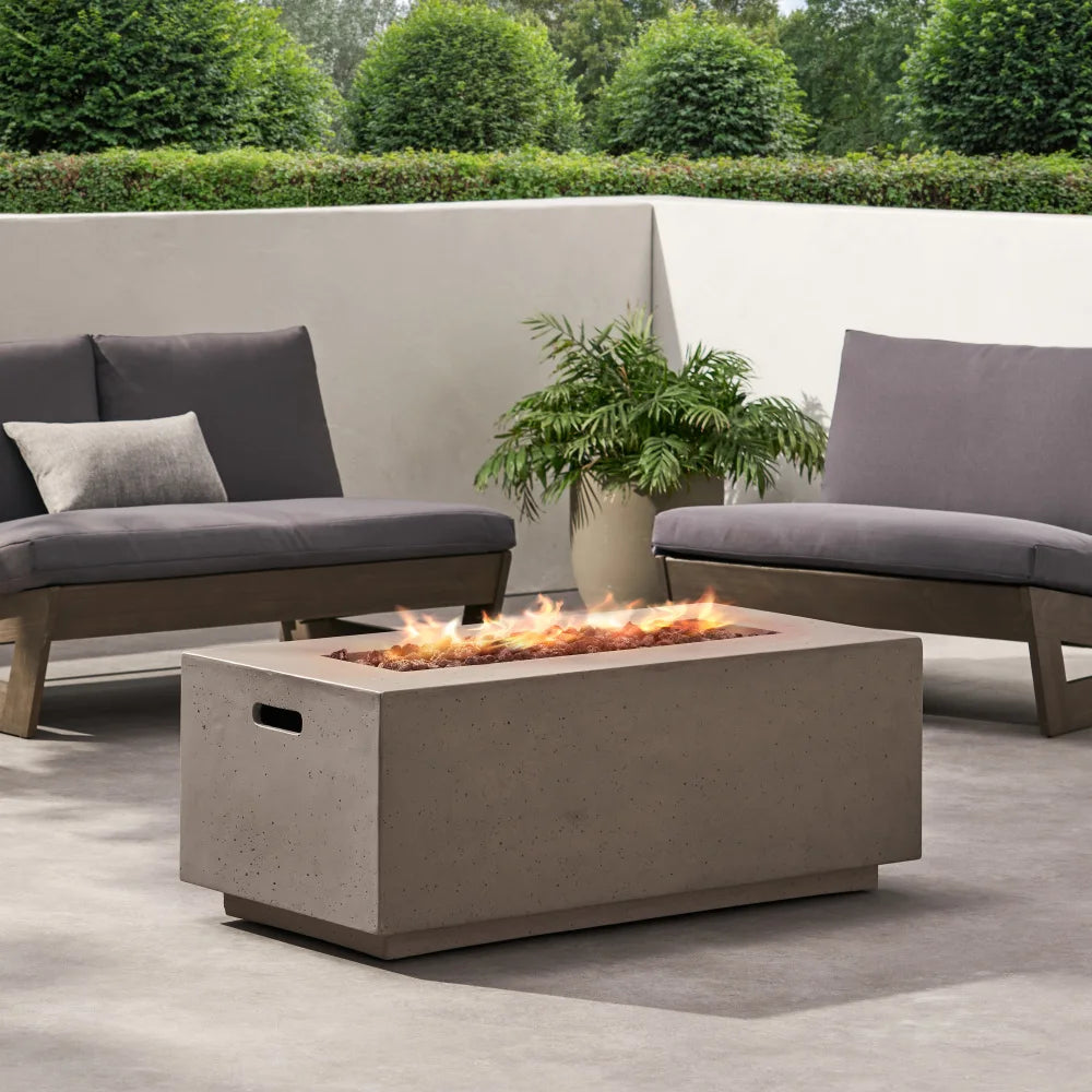 SLATE 40" Outdoor Rectangular MgO Concrete Propane Fire Pit, Dark Grey (Tank Cover not Included)