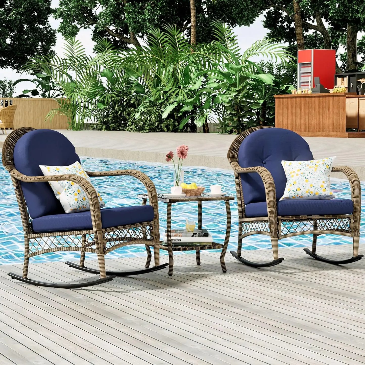 KARLA 3 Pieces Lounge Rocking Chair with Cushion and Coffee Table