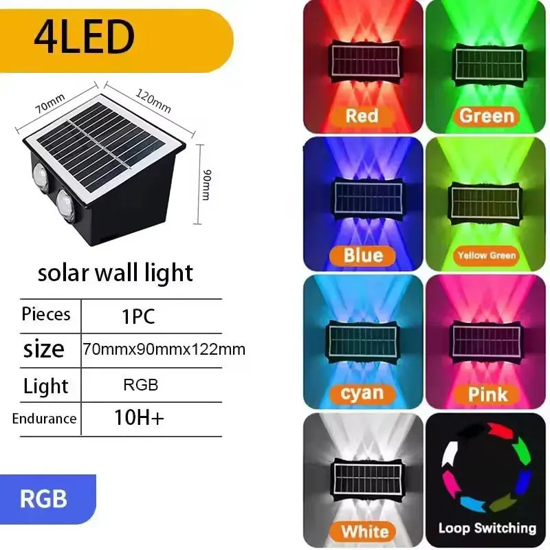 Solar Wall Lamp Outdoor Rgb Warm Light Waterproof Up And Down Luminous Lighting Balcony Yard Garden Decoration Exterior Wall