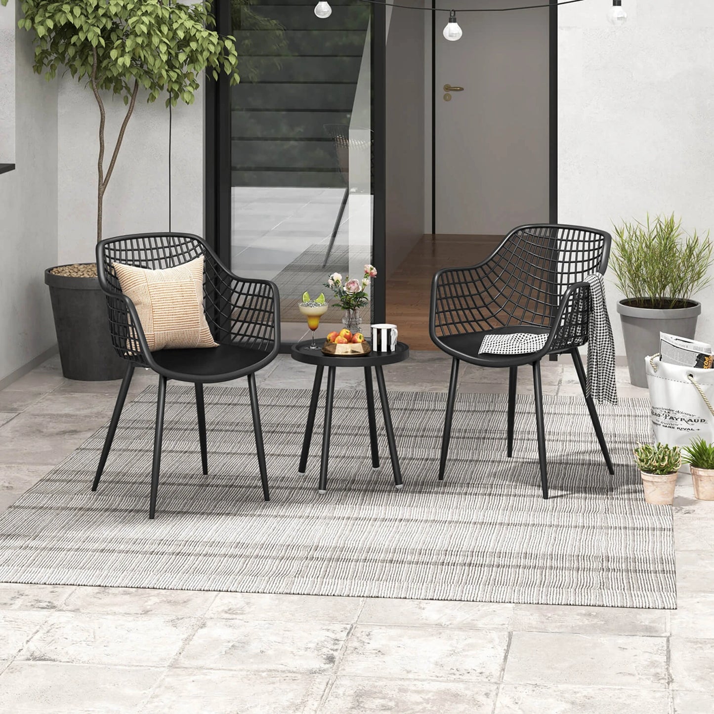 3 Piece Patio Bistro Set All Weather Heavy Duty Table and Chairs Set of 2 Black