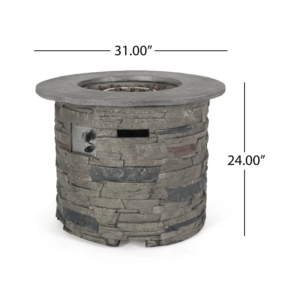 HONDA Outdoor 32" Round MgO Propane Fire Pit, Grey Top - 40,000 BTU
