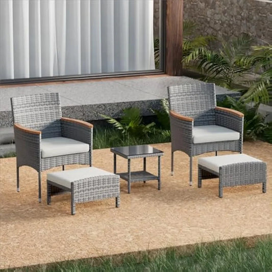 VISEO Outdoor Patio Furniture  5 Piece Set with Table & Ottoman