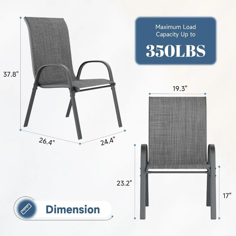 Patio Dining Chairs Set of 4, Upgraded Stackable Outdoor Chairs with Wider Seat, All Weather Breathable Garden Furnitur