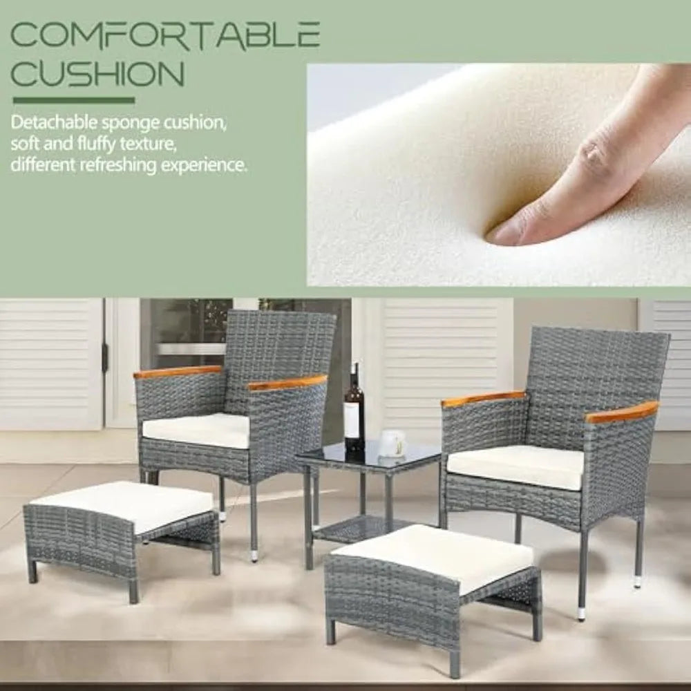 VISEO Outdoor Patio Furniture  5 Piece Set with Table & Ottoman