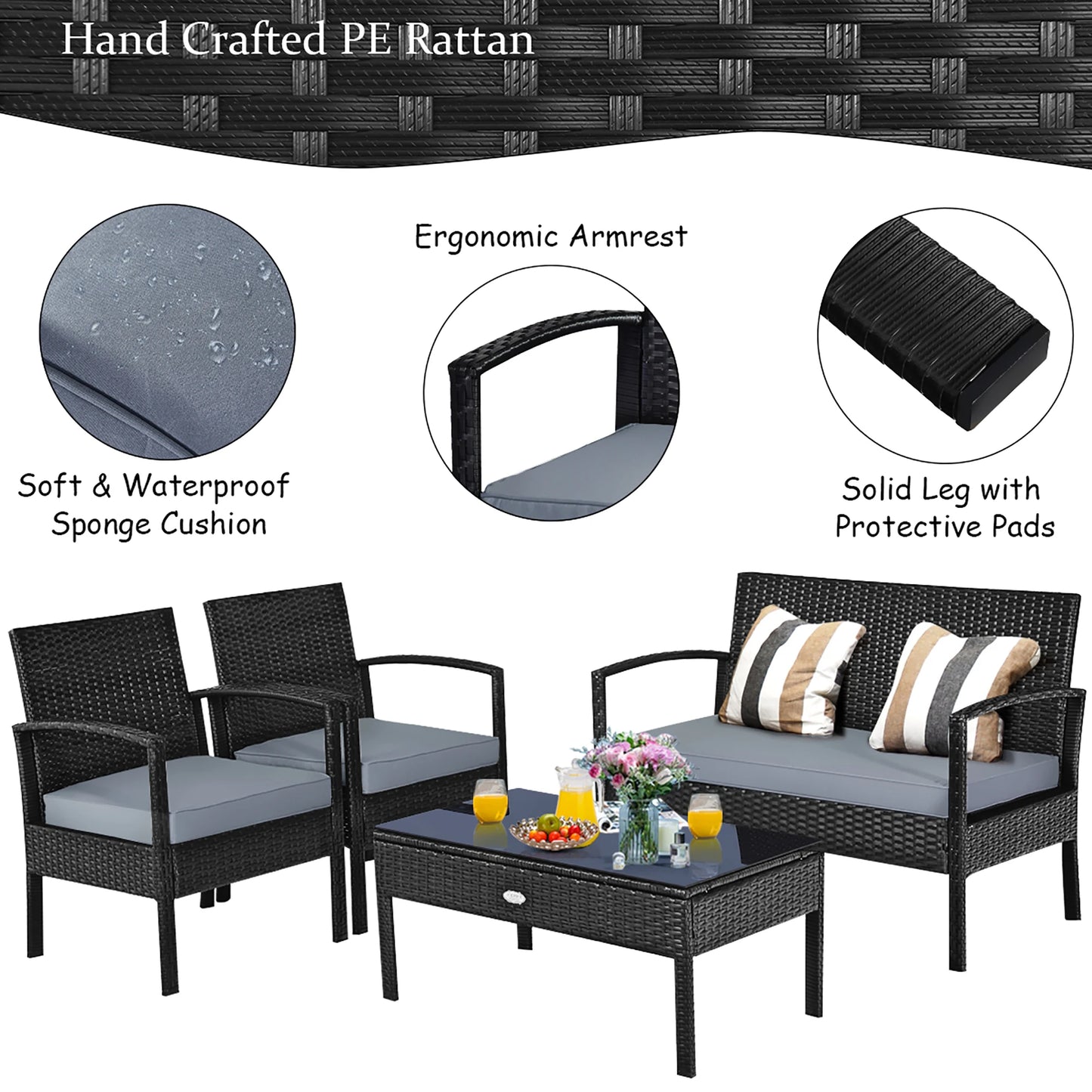 UNO 4pcs Outdoor Patio Rattan Wicker Set
