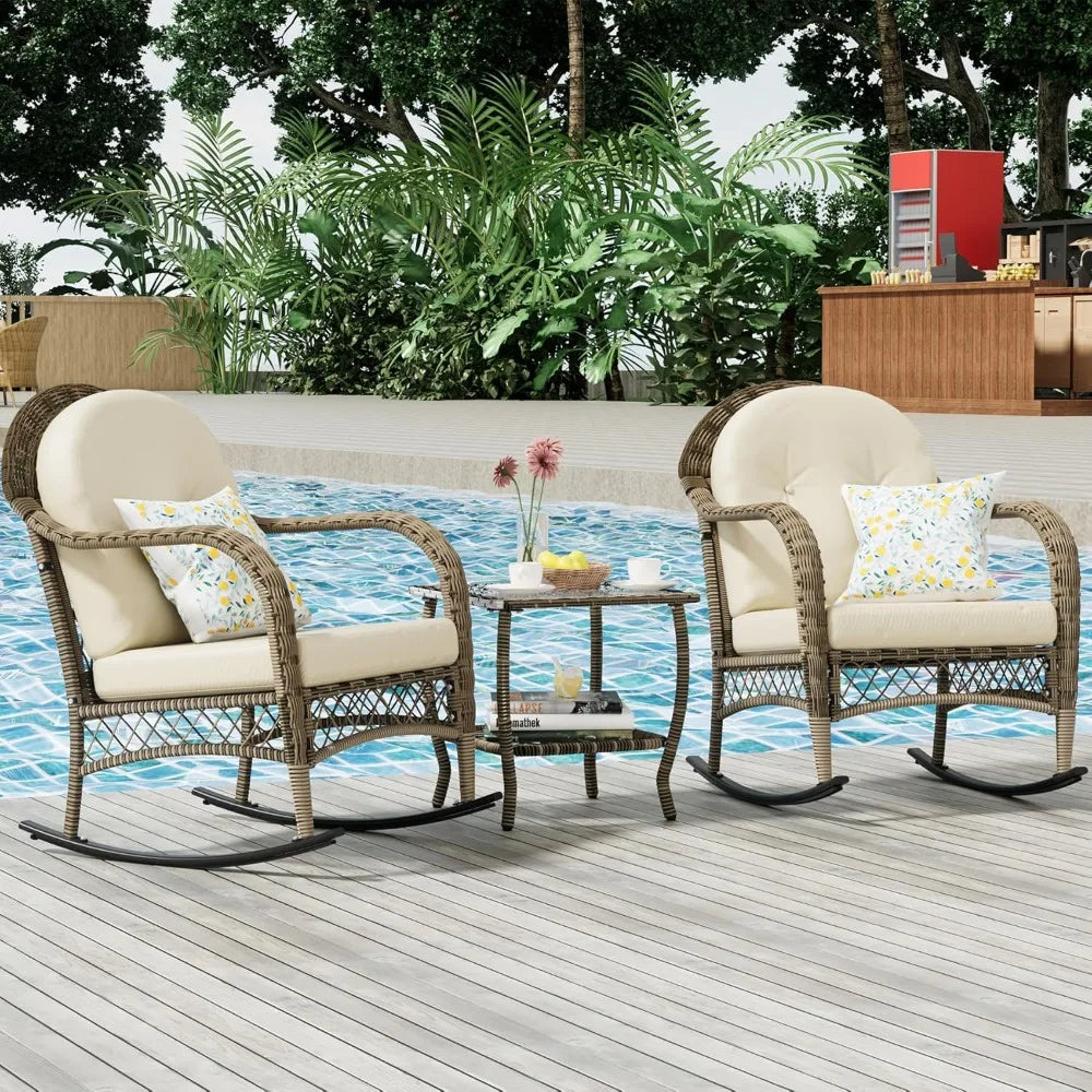 KARLA 3 Pieces Lounge Rocking Chair with Cushion and Coffee Table