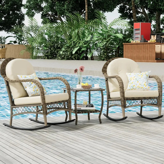 KARLA 3 Pieces Lounge Rocking Chair with Cushion and Coffee Table