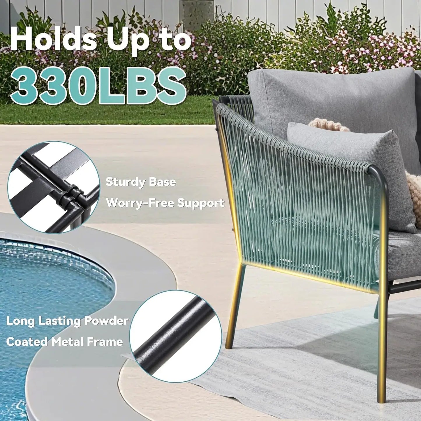 6-Piece Outdoor Patio Furniture Set With Glass Coffee Table