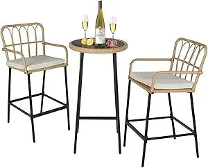 DUE 3-Piece Patio Rattan Bar Set
