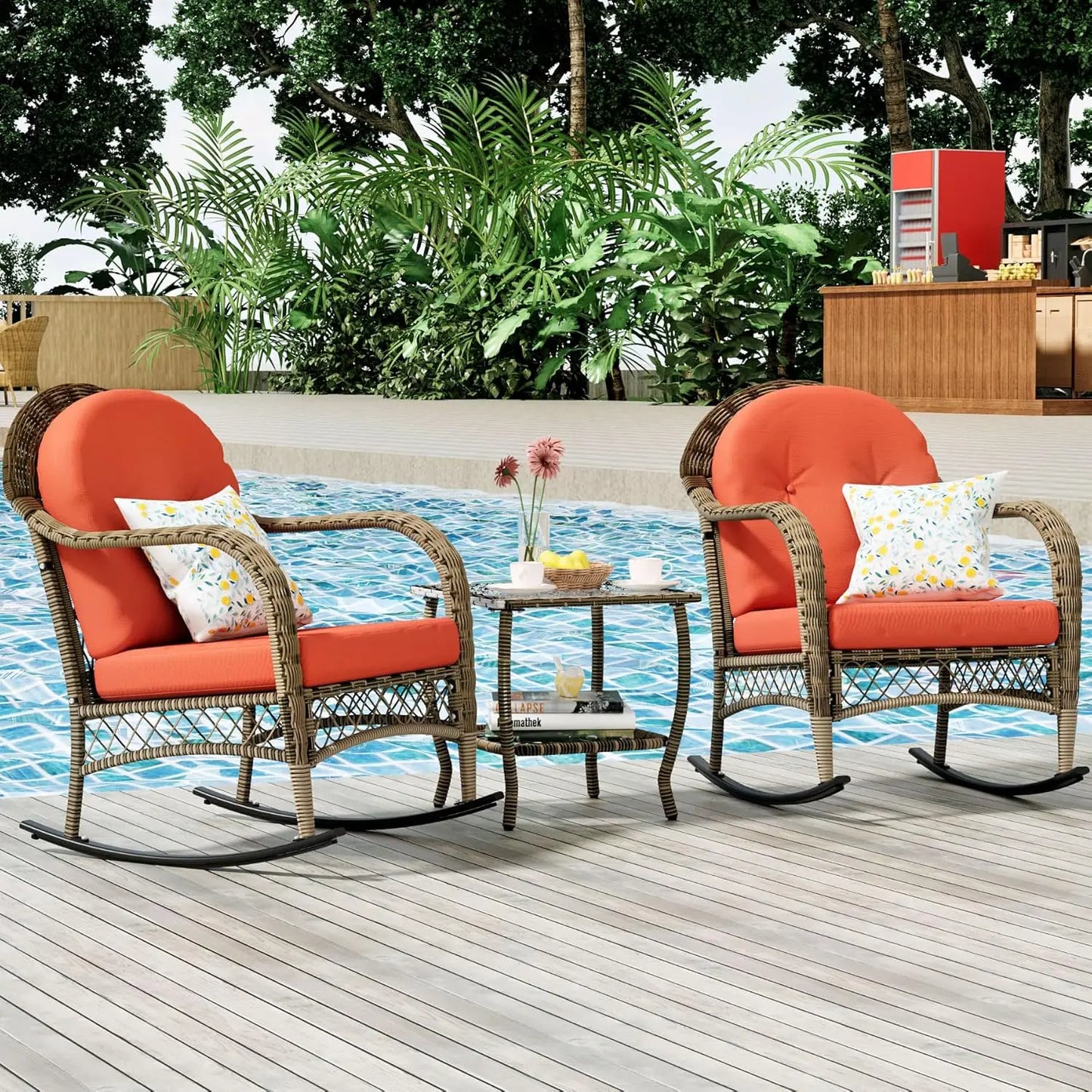 KARLA 3 Pieces Lounge Rocking Chair with Cushion and Coffee Table