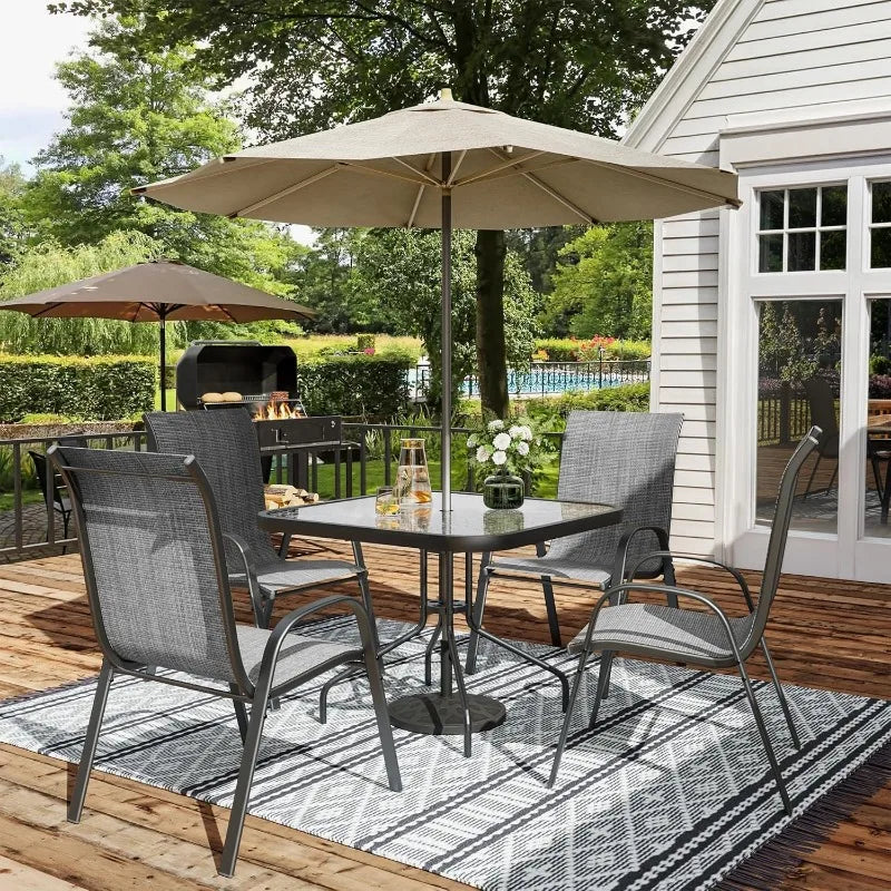 Patio Dining Chairs Set of 4, Upgraded Stackable Outdoor Chairs with Wider Seat, All Weather Breathable Garden Furnitur