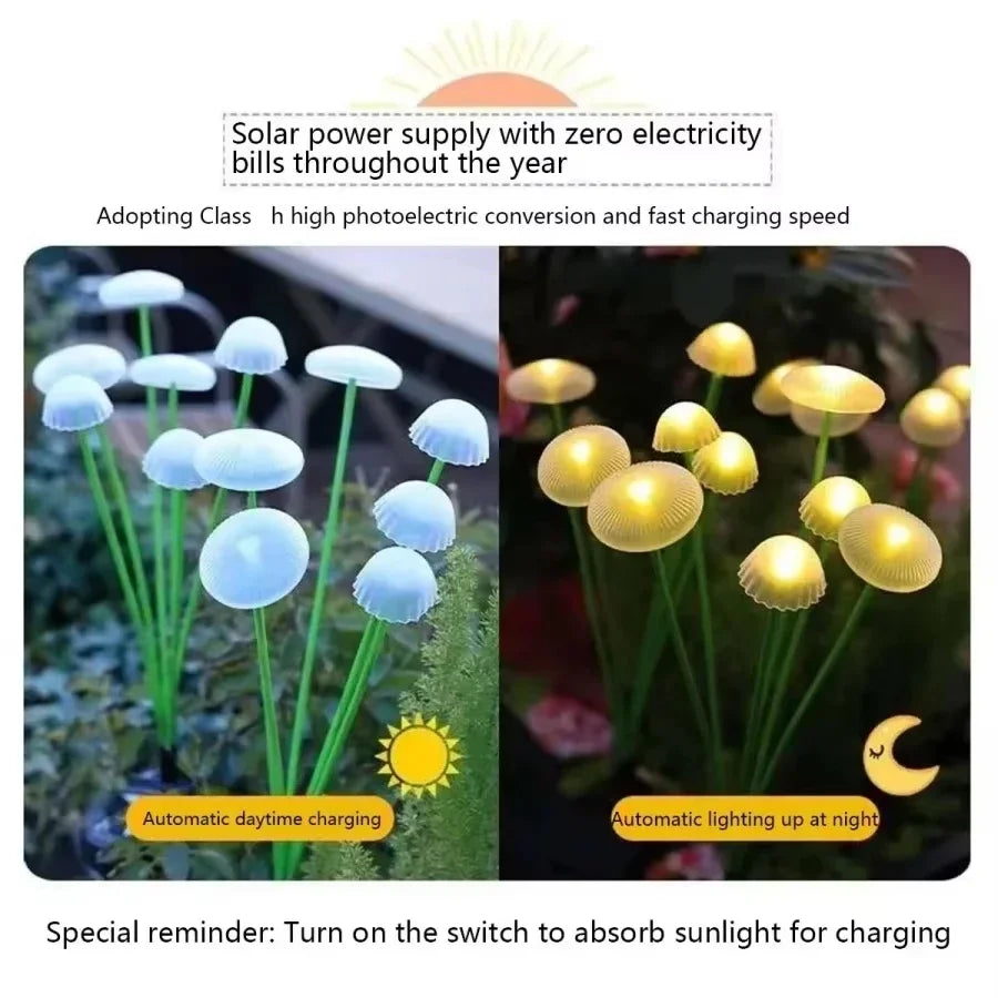 6/8/10 LED Solar Jellyfish Lights Mushroom Lights Outdoor Yard Solar Lawn Landscape Lights Garden Decoration Lamp 1~4pcs