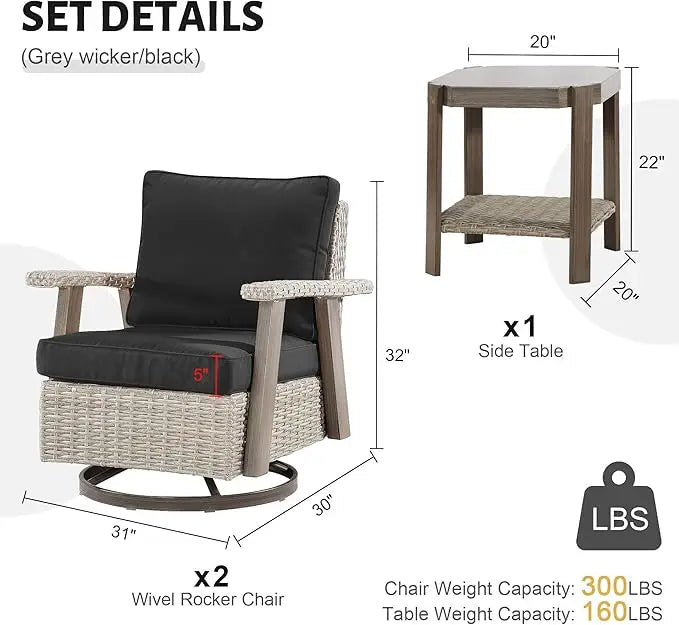 HIDY 3 Pieces Patio Swivel Set