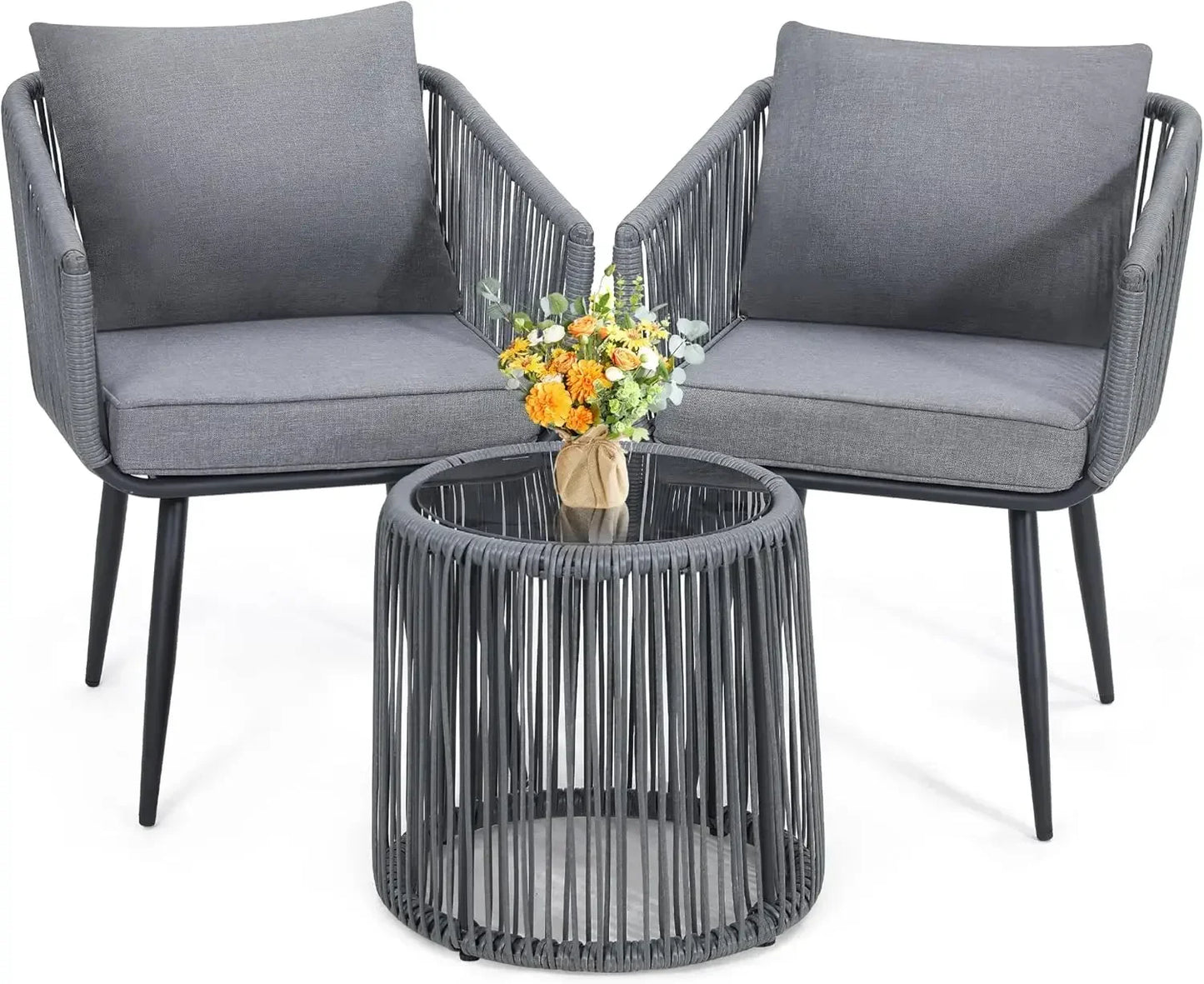 BRAGA 3 Piece Patio Rattan Bistro Conversation Set