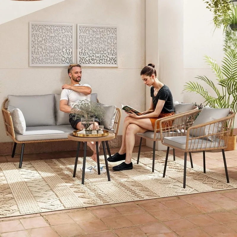 KOZA  4 Pieces Boho Wicker Bistro Set