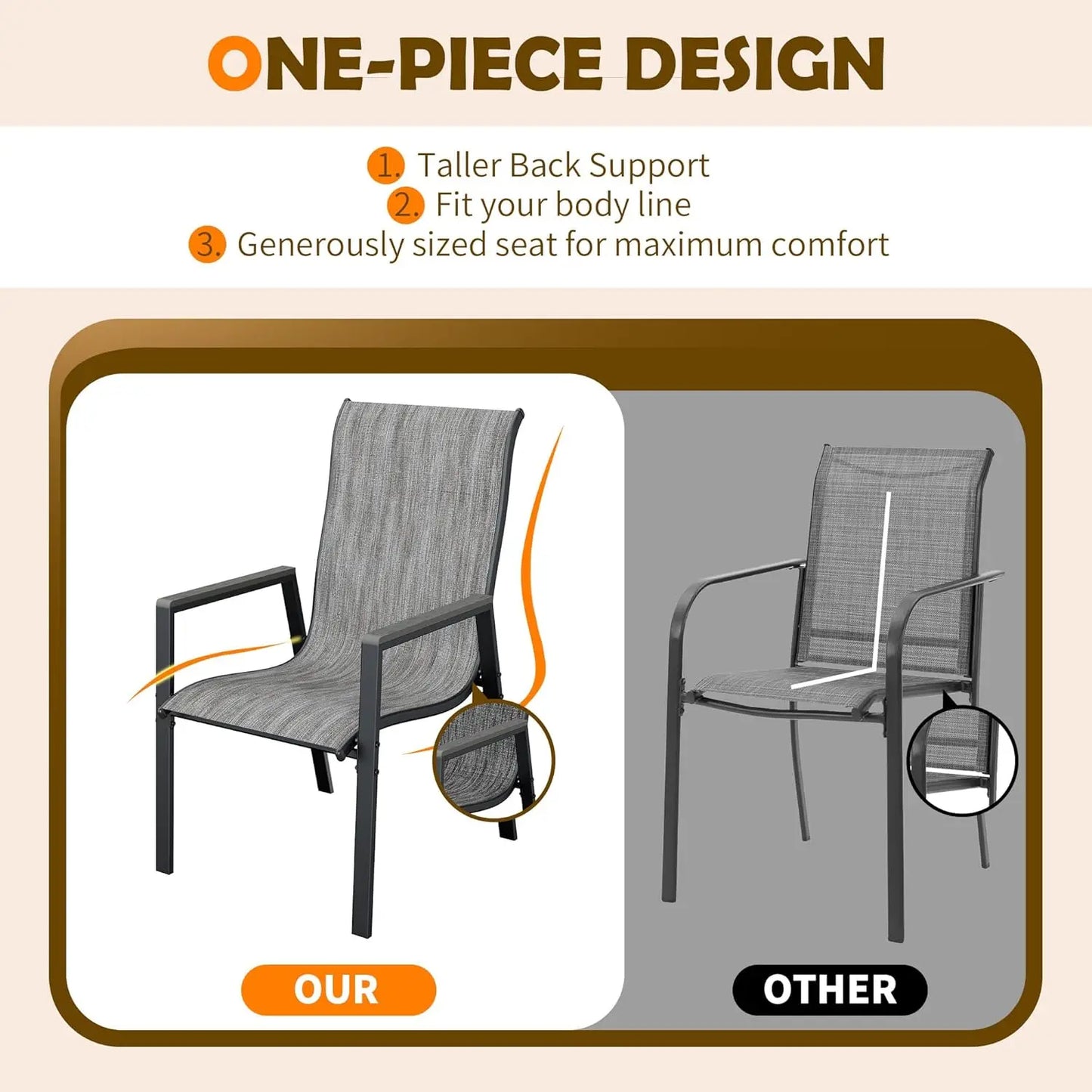 Patio Chairs Set of 4, Stackable Dining Chairs
