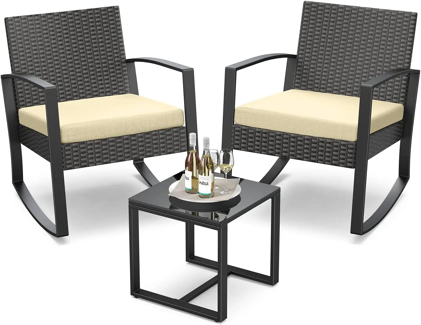 ZAMORA 3 Pieces Patio Rocking Chair Set