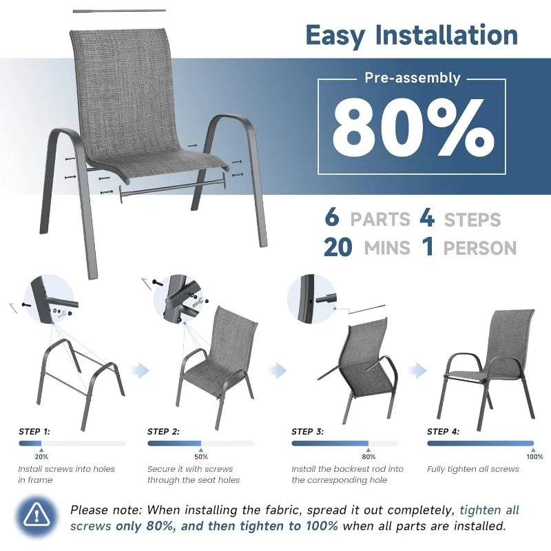 Patio Dining Chairs Set of 4, Upgraded Stackable Outdoor Chairs with Wider Seat, All Weather Breathable Garden Furnitur