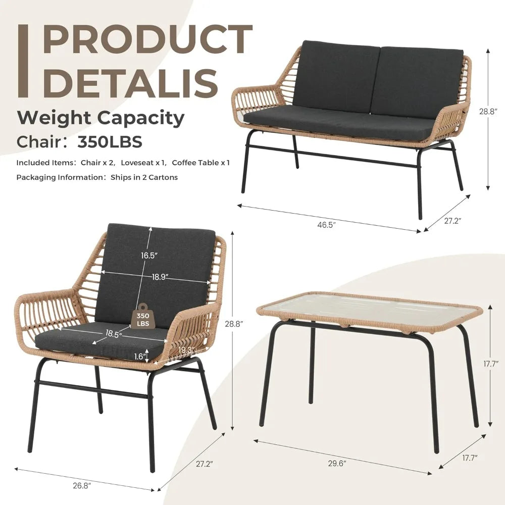 LEON 3 Piece Outdoor Patio Furniture Set,