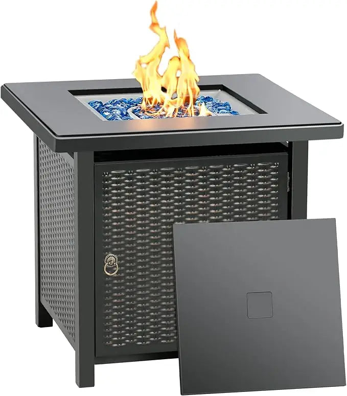 50000 BTU Propane Fire Pit with Lid, 28 inch Fire Pit Table Outdoor, Black Firepits for Outside Backyard, Patio