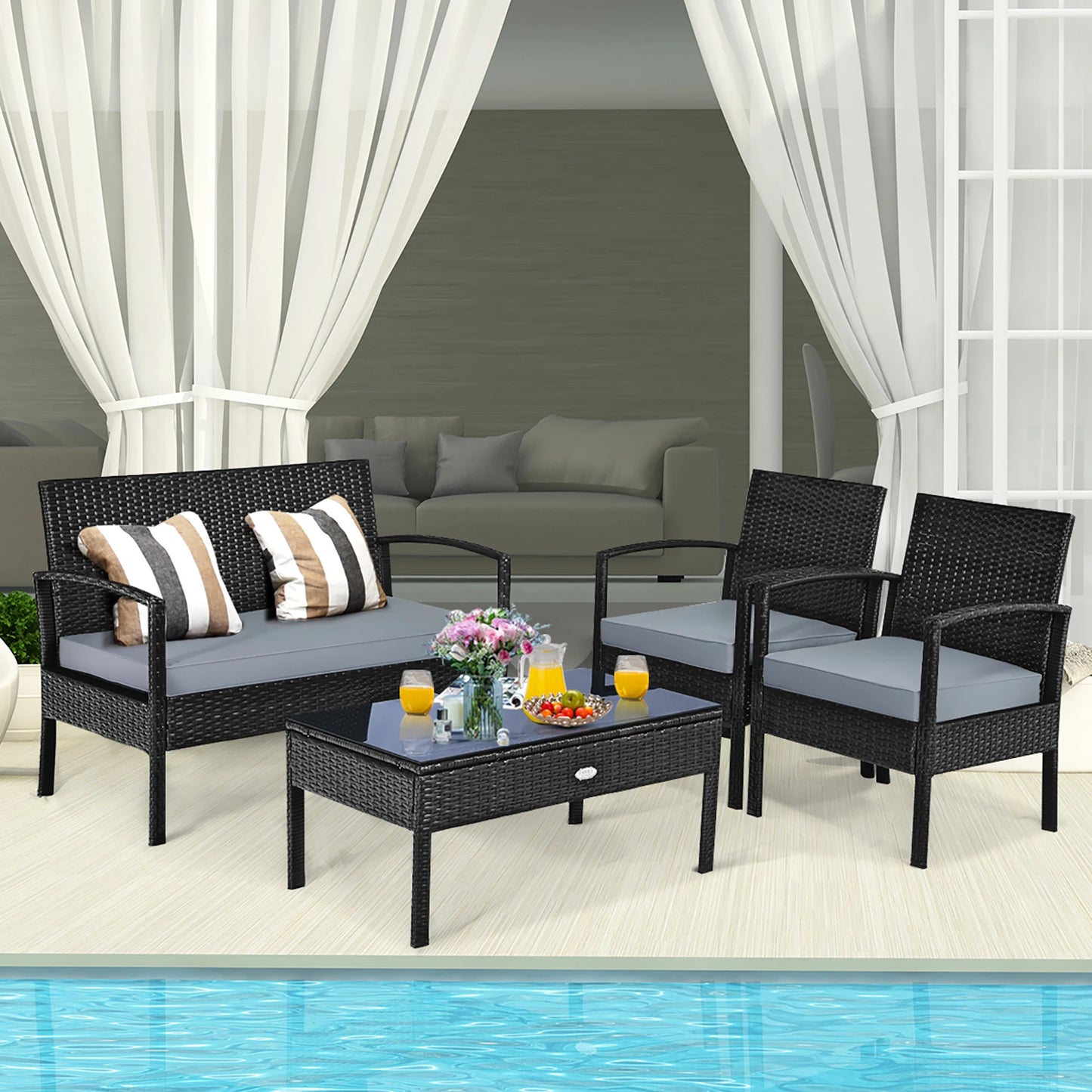 UNO 4pcs Outdoor Patio Rattan Wicker Set