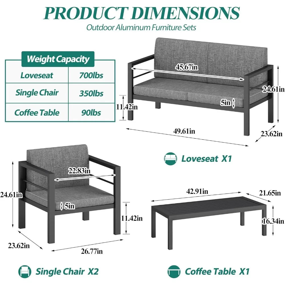 SARAY Outdoor 4 Pieces Aluminum Patio Furniture Set