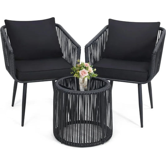BRAGA 3 Piece Patio Rattan Bistro Conversation Set
