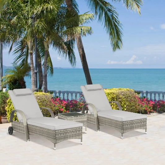 ABY 3 Pieces Outdoor Chaise Lounge Chairs - Set of 2 with Table