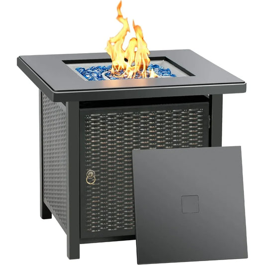 50000 BTU Propane Fire Pit with Lid, 28 inch Fire Pit Table Outdoor, Black Firepits for Outside Backyard, Patio