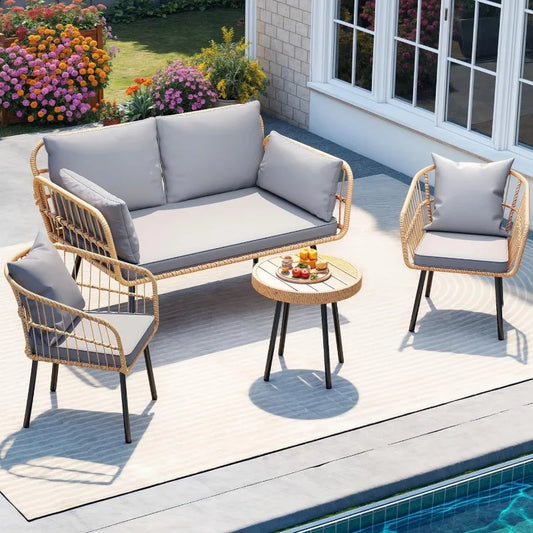 KOZA  4 Pieces Boho Wicker Bistro Set